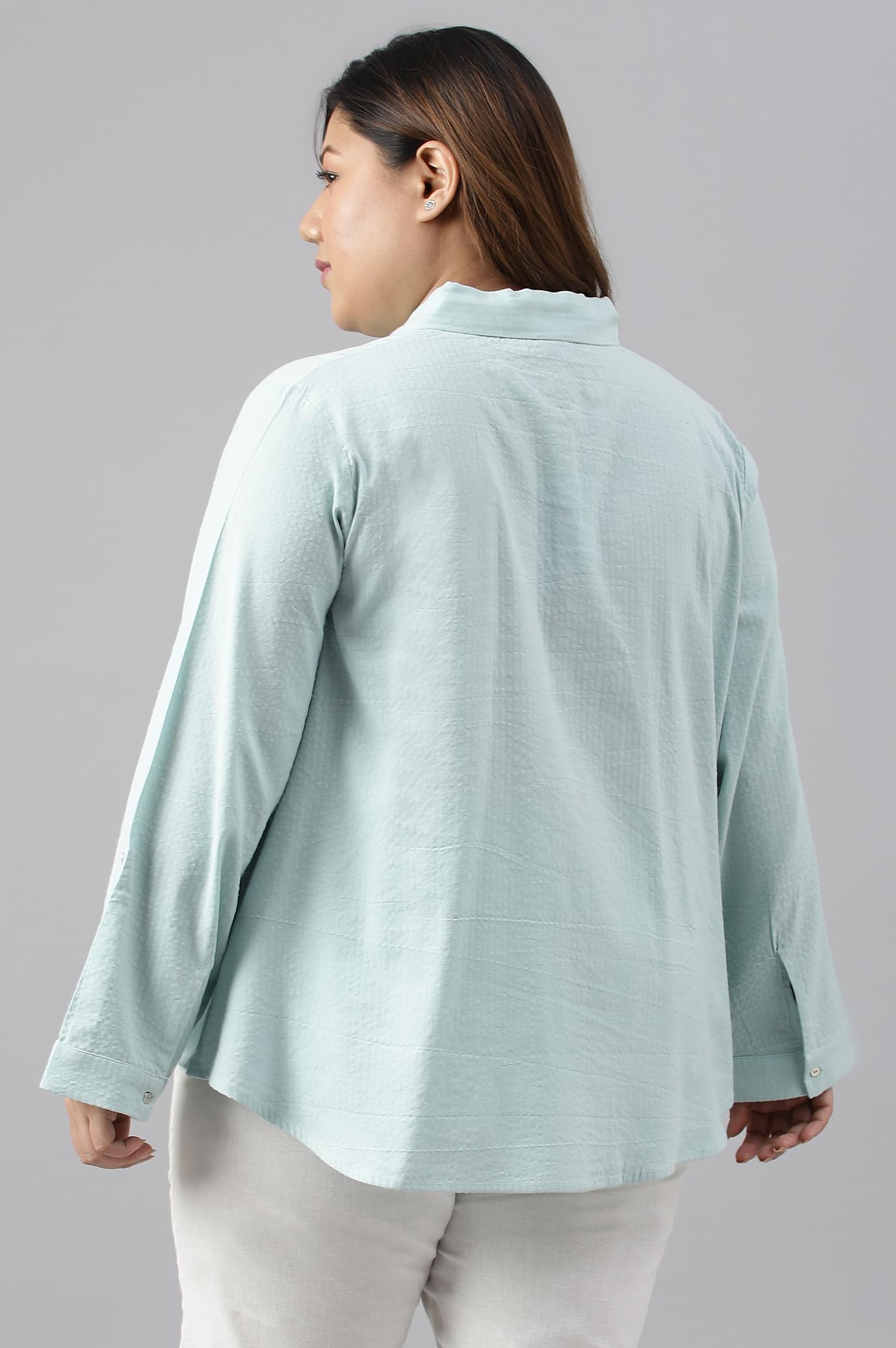 W for Woman Light Blue Western Buton-Down Plus Size Top_23FEW31250G-312294_5XL