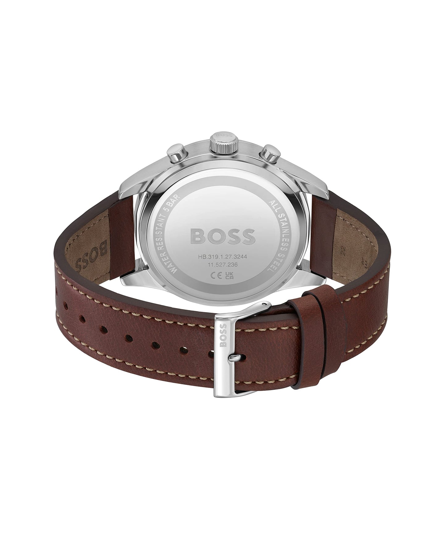 BOSS View Qtz Fashion Chrono Red Round Dial Men's Watch|Brown Leather Material|Brown Color Band - 1513988