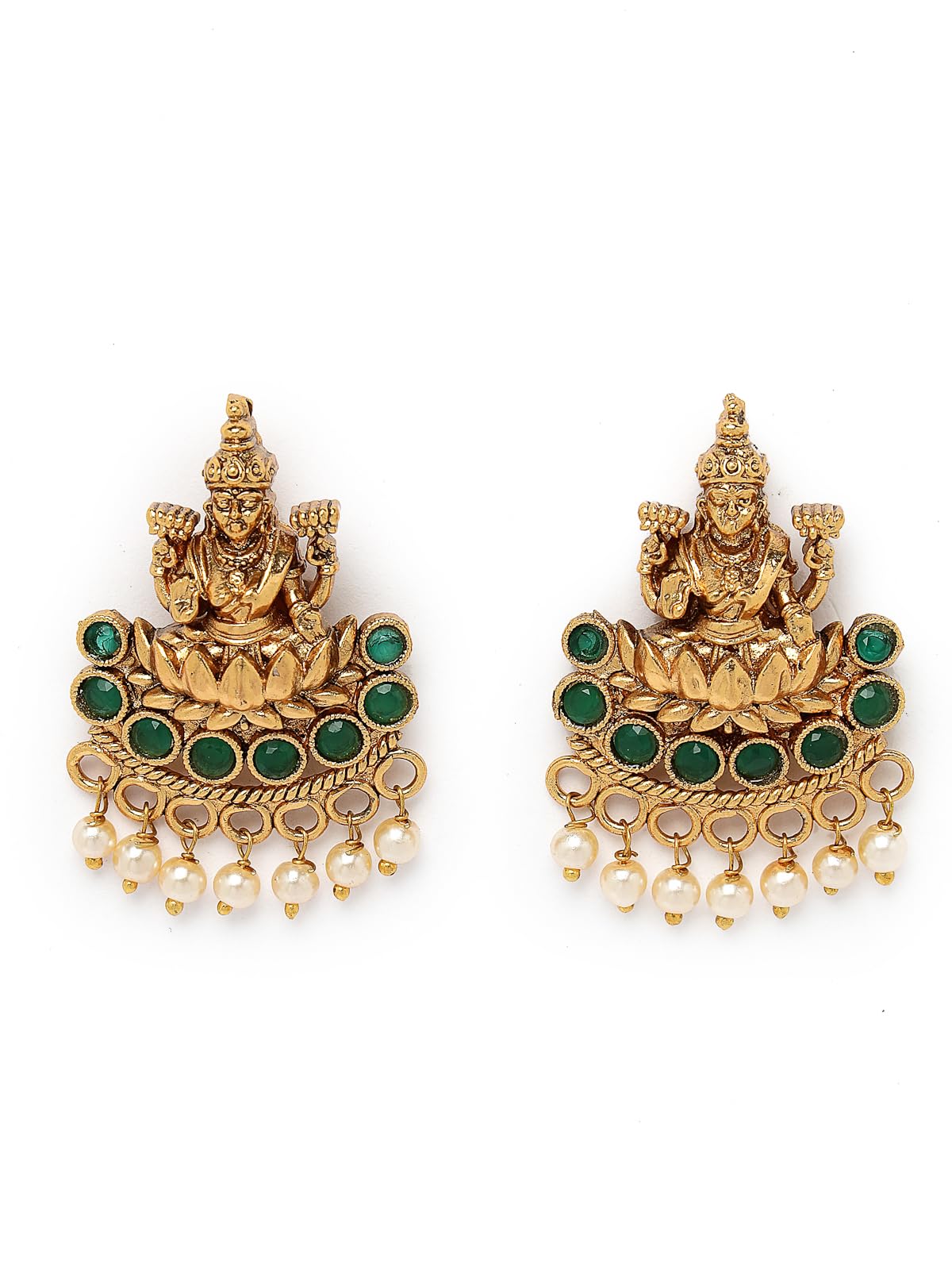 Sukkhi Sparkling Indian Temple Gold Plated Green Beads Choker Necklace Set With Studs Earring | Jewellery Set For Women (NS105622)