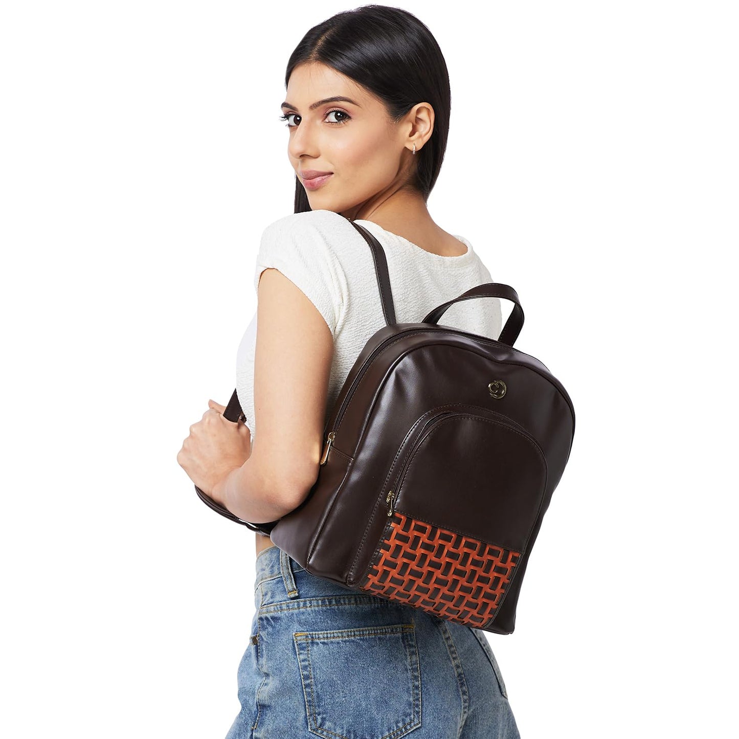 Caprese Zeta Backpack Large Chocolate Quilted Women's Bag