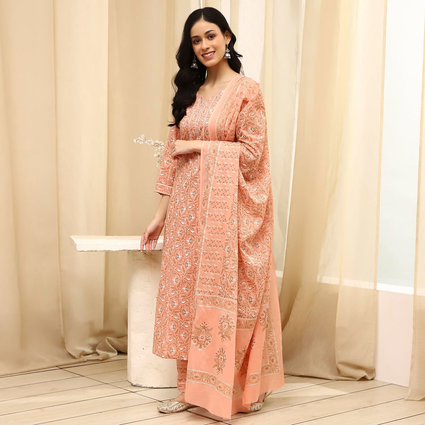 BIBA Women's Assorted Cotton Hand Block Print Unstitched Suit Set