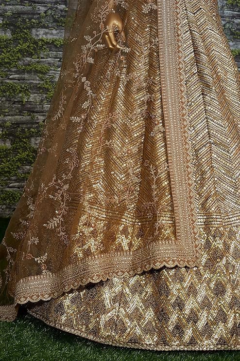 PALOPO Women's Silk Semi-Stitched Lehenga Choli With Heavy Sequence Work For Bridal