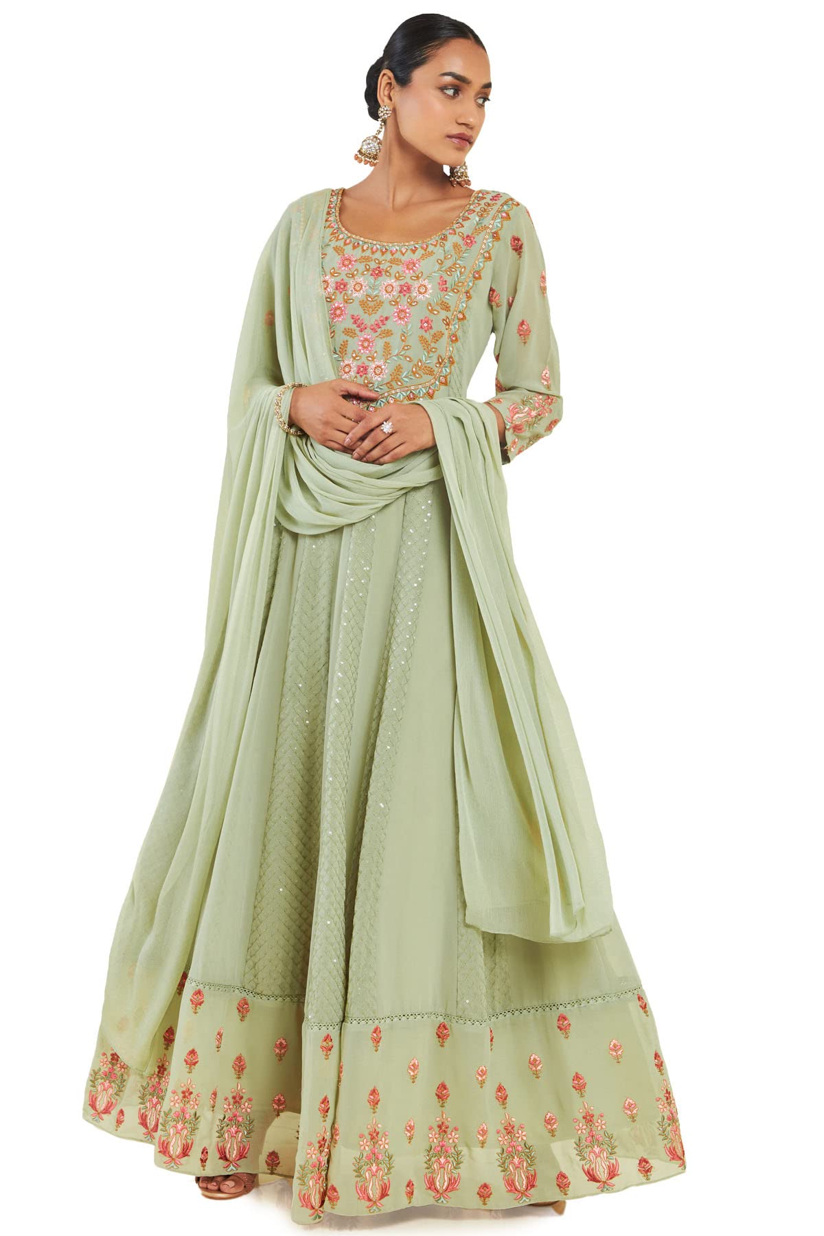 Soch Women Green Georgette Floral Gown (8907715809220_Green_X-Large)