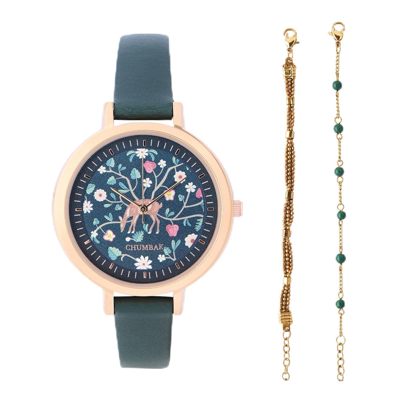 Chumbak Hangul Mesh Strap Watch with Bracelet Set – Elegant Women’s Analog Watch Combo – Fashion Accessory Inspired by Kashmiri Art, Kashmir Trails Collections Collection