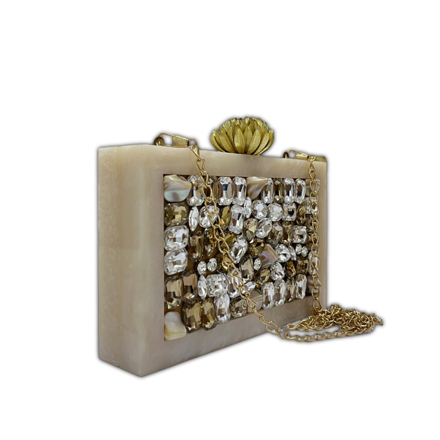 Maresse Women's Bridal Designer Purse – White Marble Resin Clutch with Embellished Stones, Elegant Sling Bag for Weddings, Stylish Evening Handbag, Luxury Party Accessory for Women (Monolith)