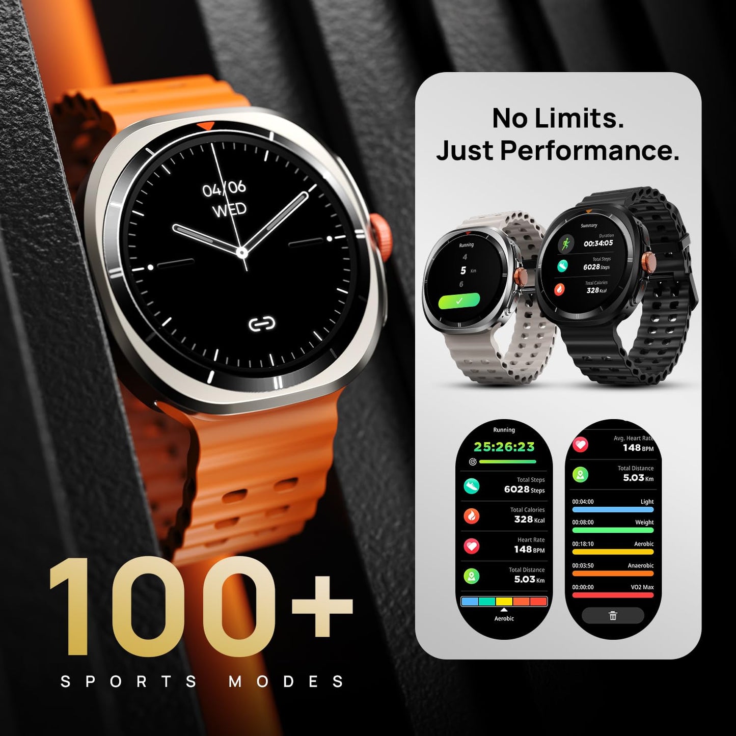 Fire-Boltt Axiom Smart Watch 1.43" Super AMOLED Display,Health & Fitness Tracking,Always-On Screen, Wireless Charging, Rotating Crown, Bluetooth Calling, Metal Case Smart Watch for Man & Woman-Orange