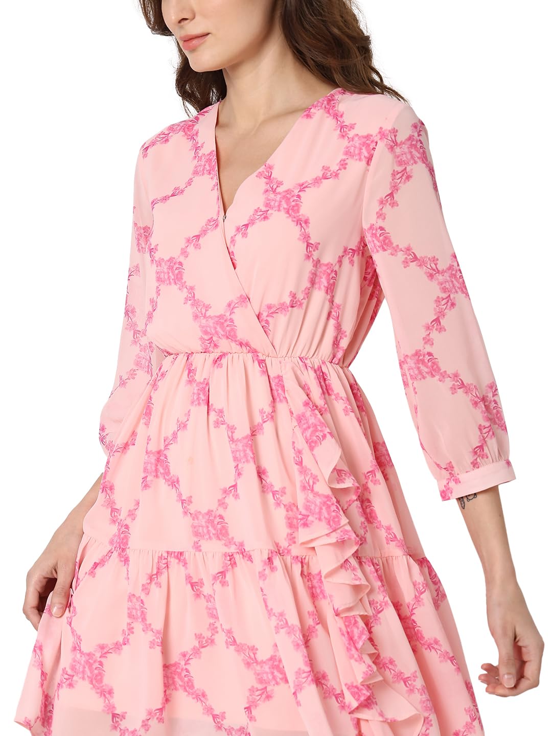 Vero Moda Women's Polyester Fit and Flare Above The Knee Dress (10319682-Candy Pink_Candy