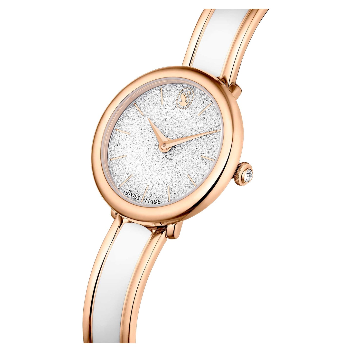 Swarovski Crystalline Bangle Watch, Swiss Made, Metal Bracelet, White, Rose Gold-Tone Finish, White, strap