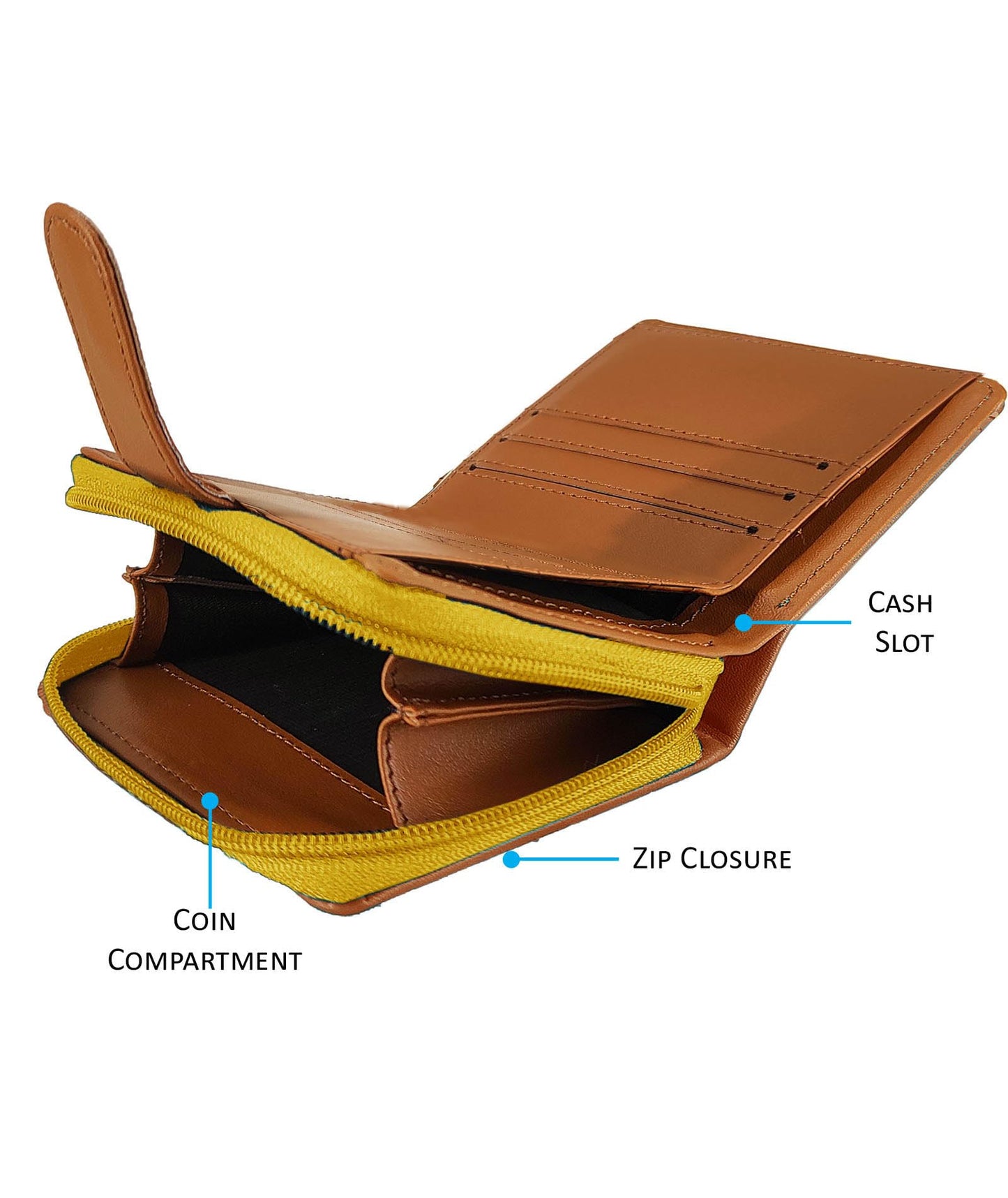 Funk For Hire Women’s Aqua Blue Printed Vegan Leather Square Wallet with 6 Card Slots, Cash Compartment, Zippered Coin Pouch, Magnetic Closure, Compact Two Fold Design, Handcrafted in India