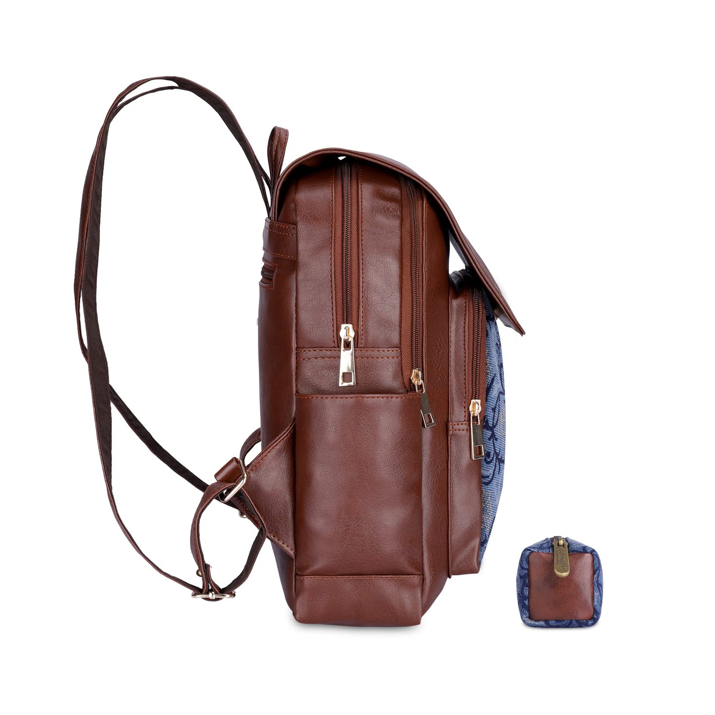 THE CLOWNFISH Combo Of Minerva Faux Leather & Tapestry Women's Backpack College School Girls Bag Casual Travel Backpack For Ladies & Expert Series Pencil Pouch Pen Case (Blue-Floral), 10 Litres