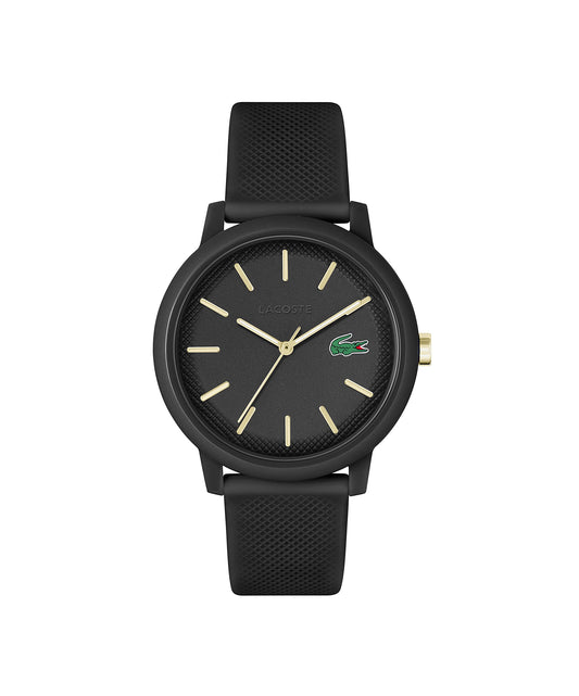 Lacoste 12.12 Men's Classic Water Resistant Quartz Watch, Black/Gold, 42MM, Rubber