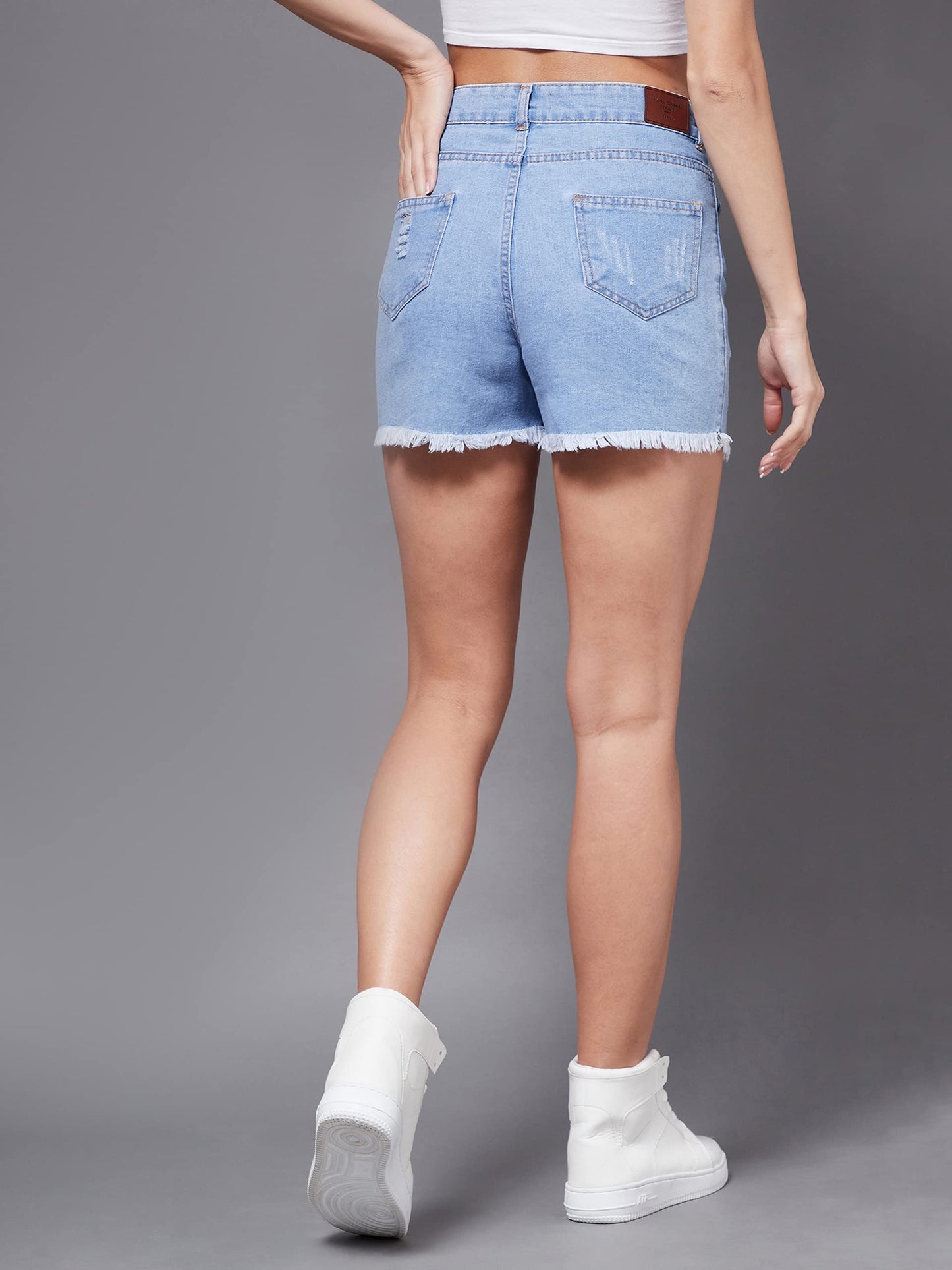 Miss Chase Women's Relaxed Mid Rise High Distress Regular Non Stretchable Denim Shorts (Plus (MCSS22DEN09-09-115-38, Blue, 38)