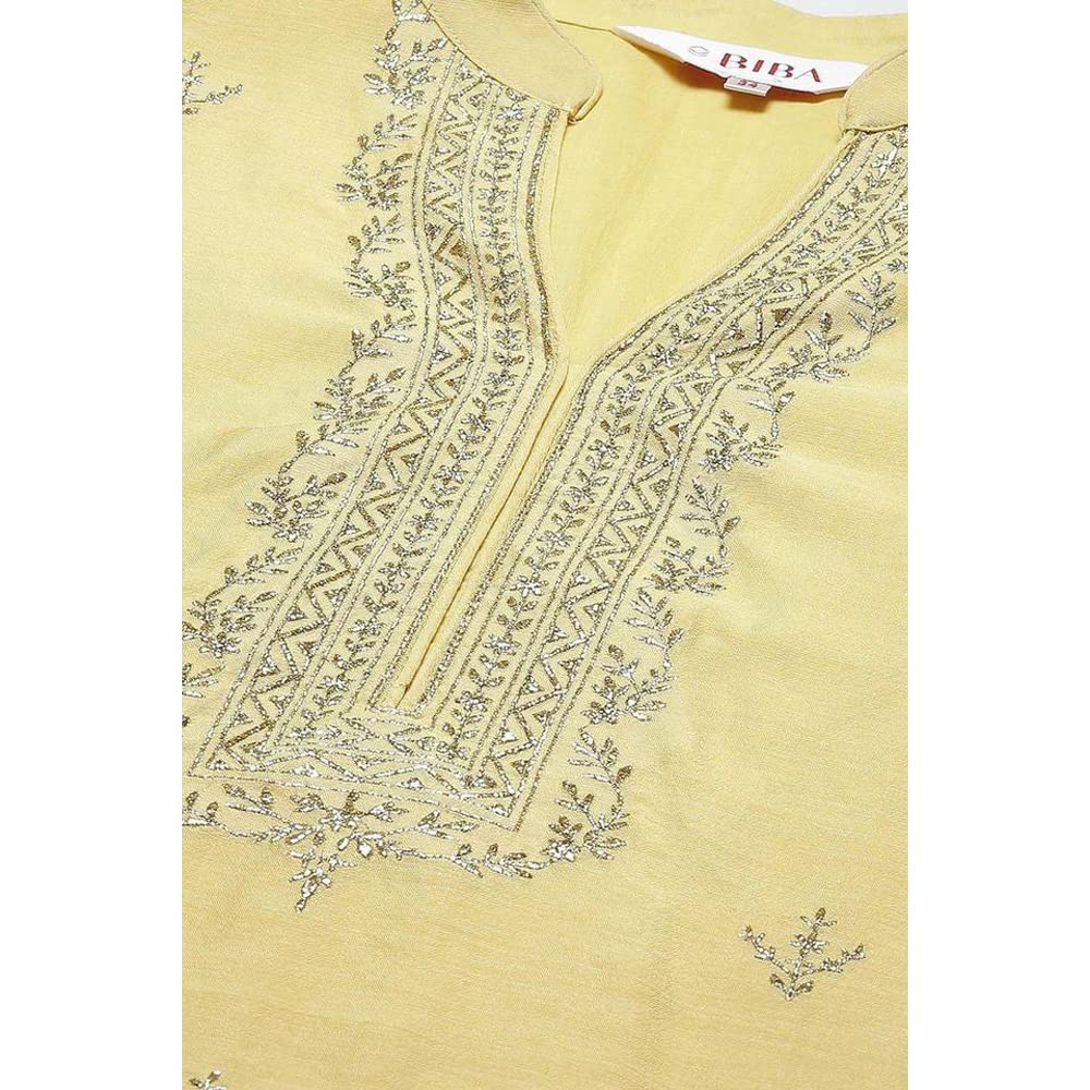 BIBA WOMEN EMBROIDERY SALWAR KURTA DUPATTA(SKDASSORTED8491_YELLOW_42)