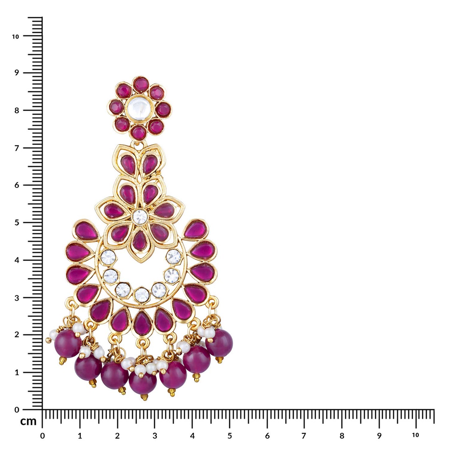 Peora Gold Plated Rani Pink Studded Chandbali Dangle Earrings for Women