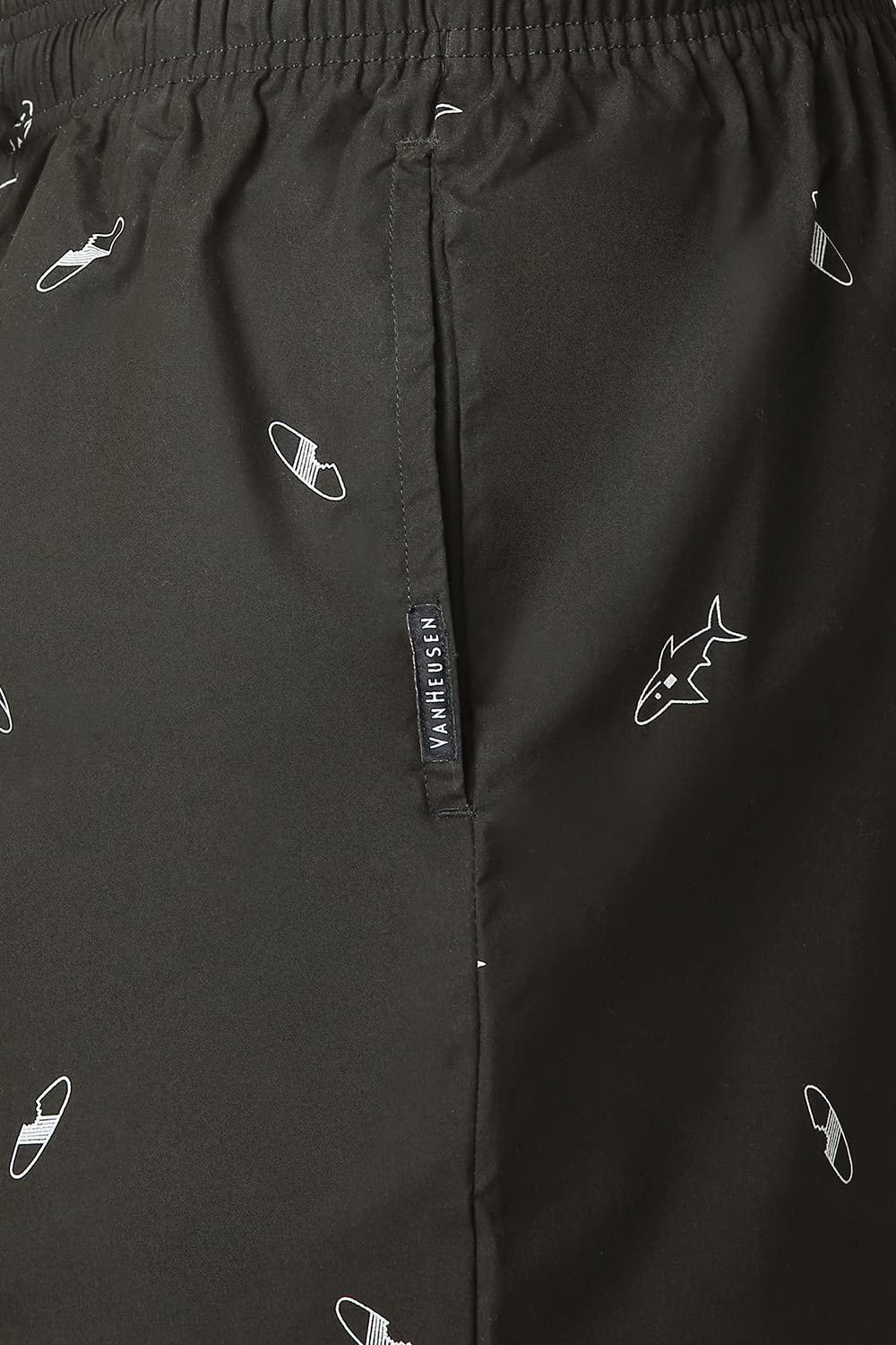 Van Heusen Men's Athleisure Soft Suede Touch Lounge Shorts - 100% Combed Cotton - Allover Print, Functional Pocket_50061_ASP-17_Medium,Black