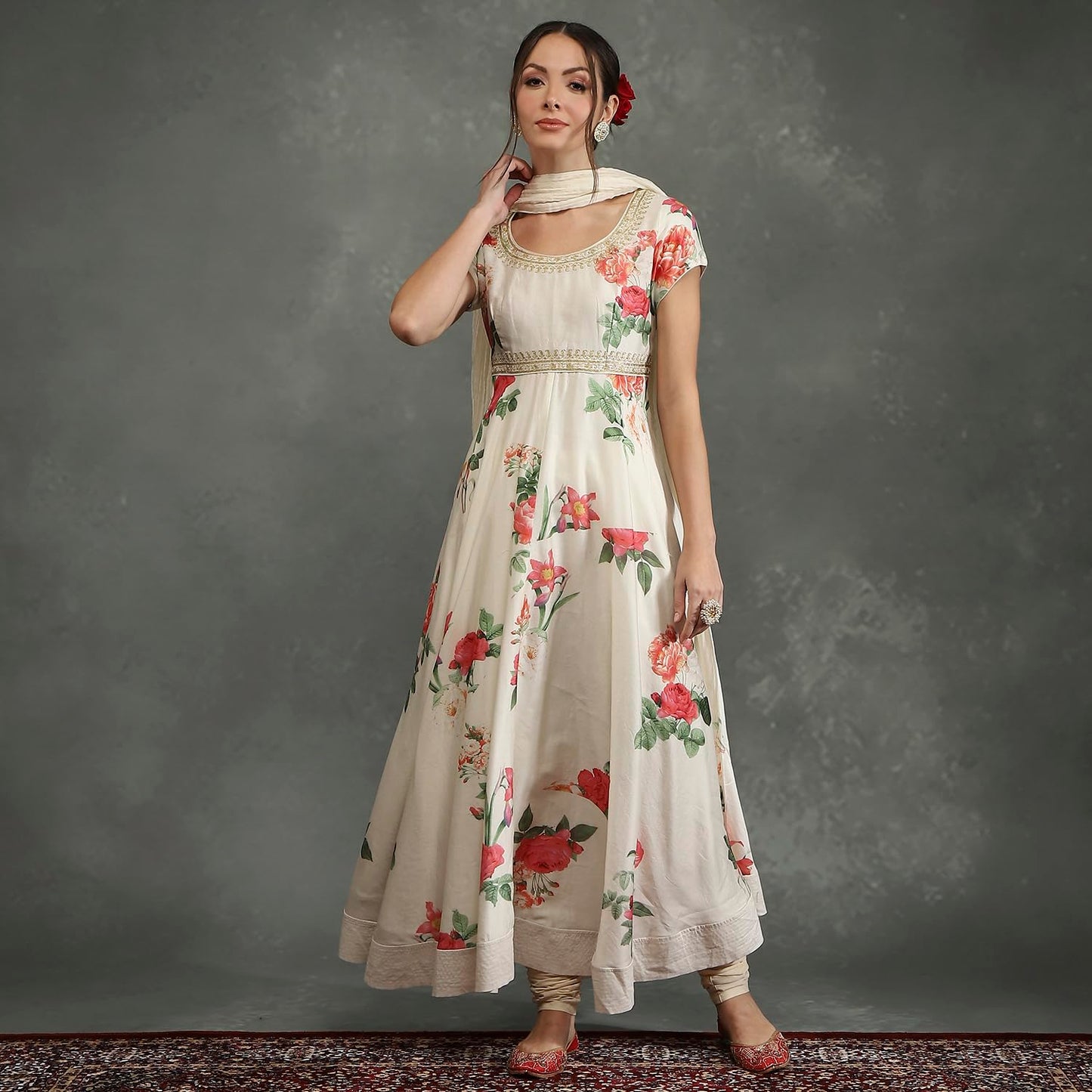 BIBA Women's Silk Chanderi Kurta Sets (CKD10748AW24CRM_Neutral