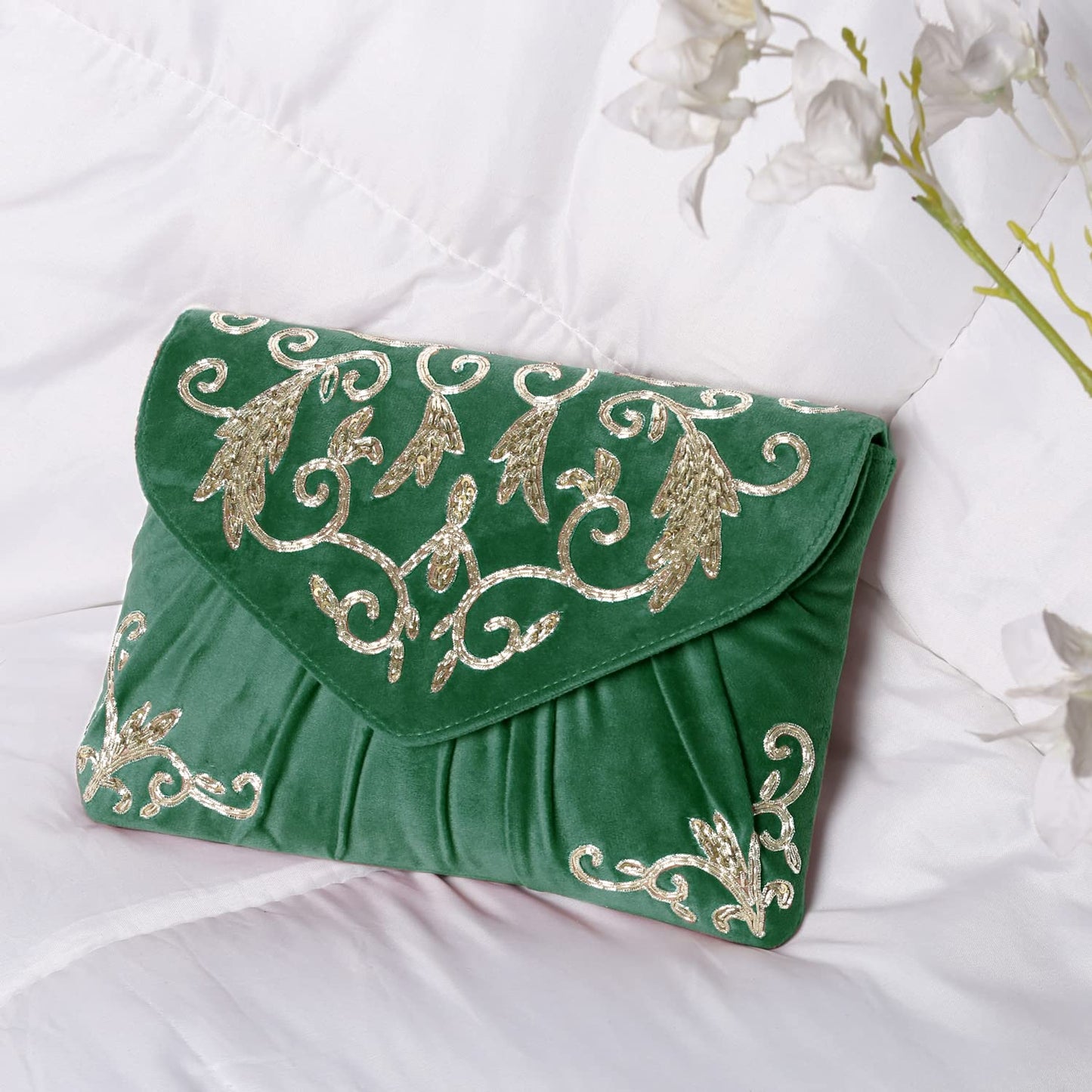 Peora Green Clutch Purses for Women Handmade Evening Handbags Bridal Clutch(C85GRN)