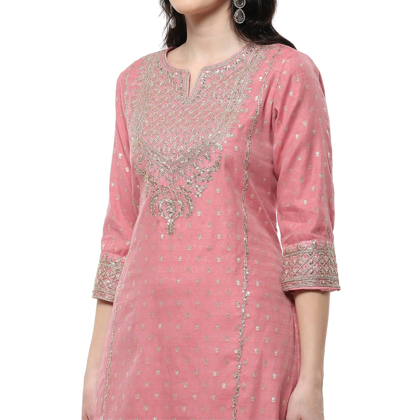 Biba Women's Polyester Kurta Set (SKDMEWAR10866SS25POWPNK_Powder Pink