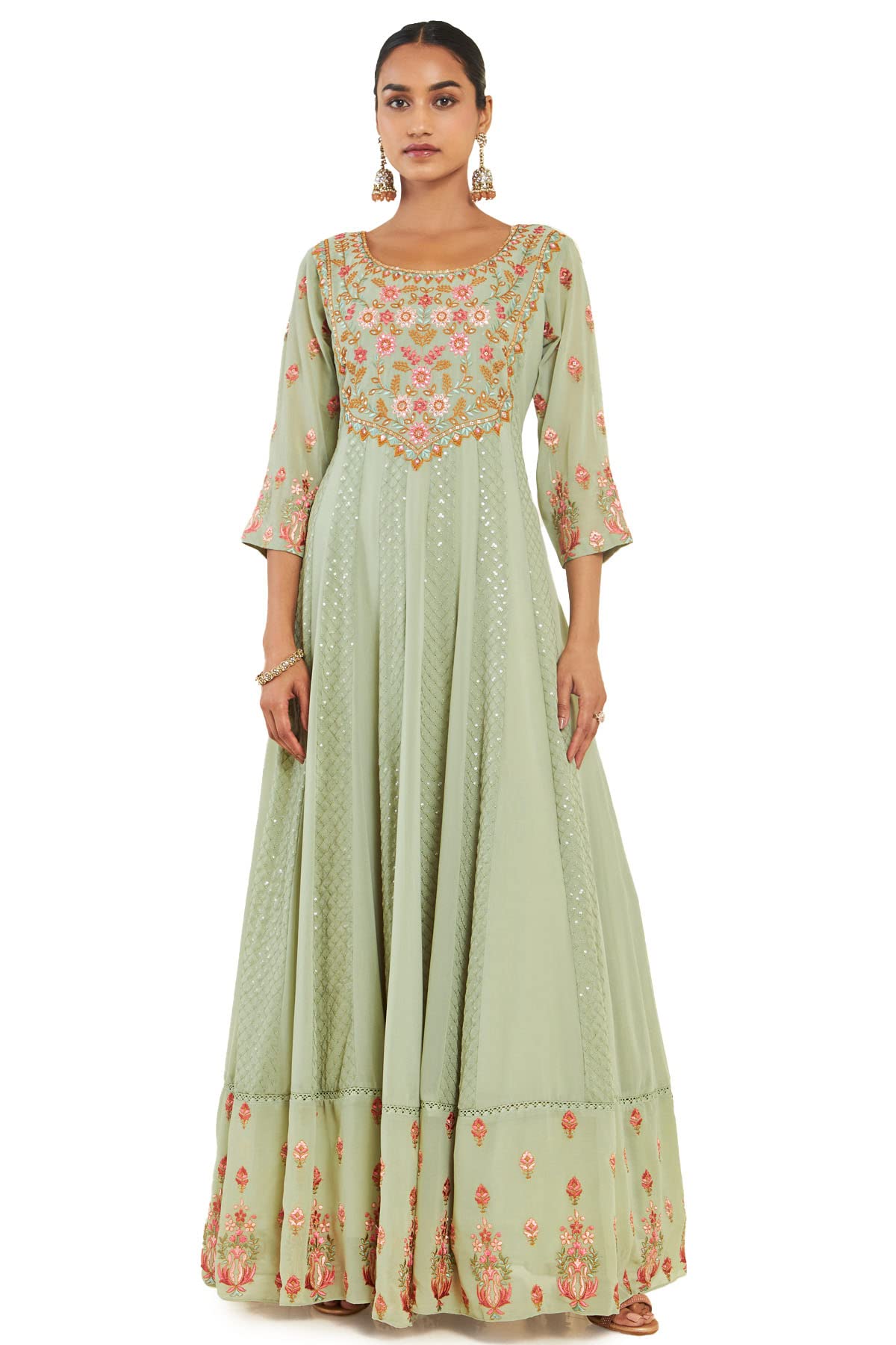 Soch Women Green Georgette Floral Gown (8907715809220_Green_X-Large)