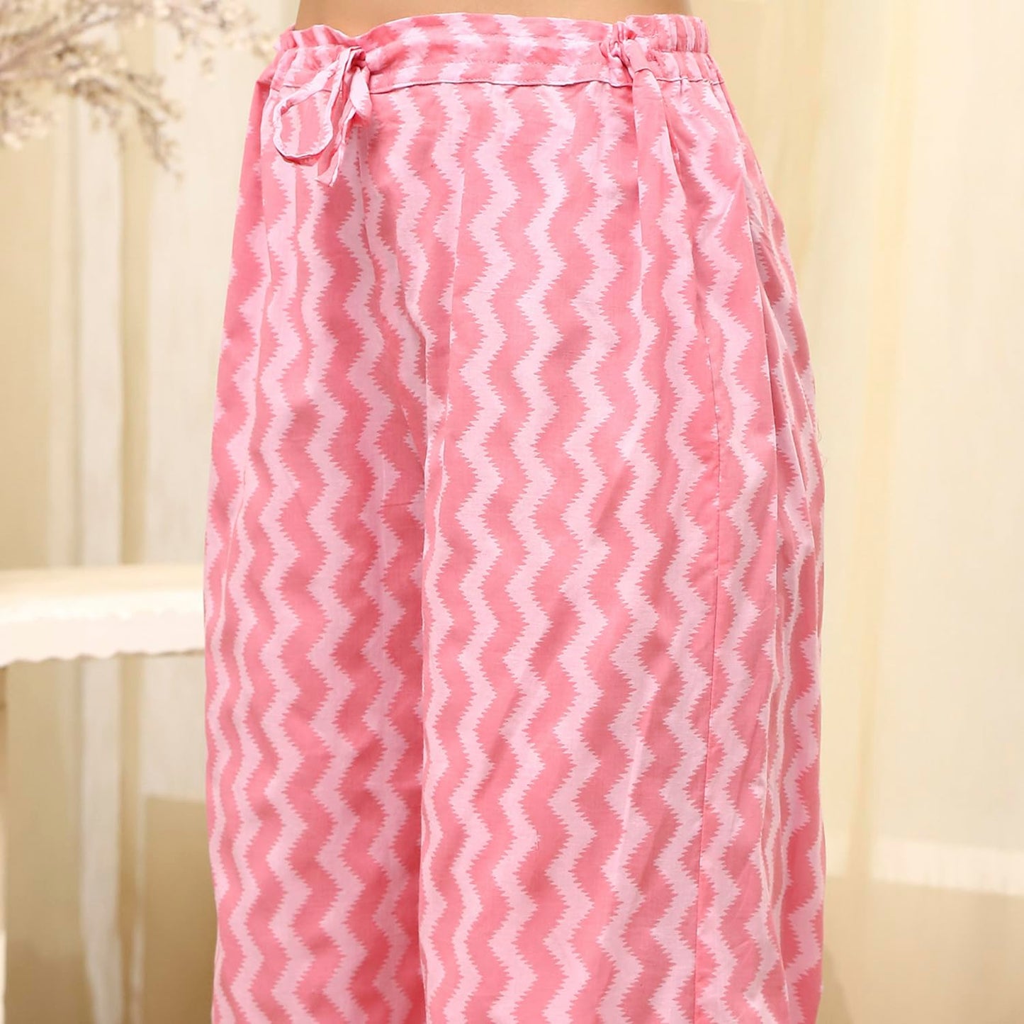 BIBA Women Pink Cotton Screen Print Unstitched Suit Set_FREE SIZE