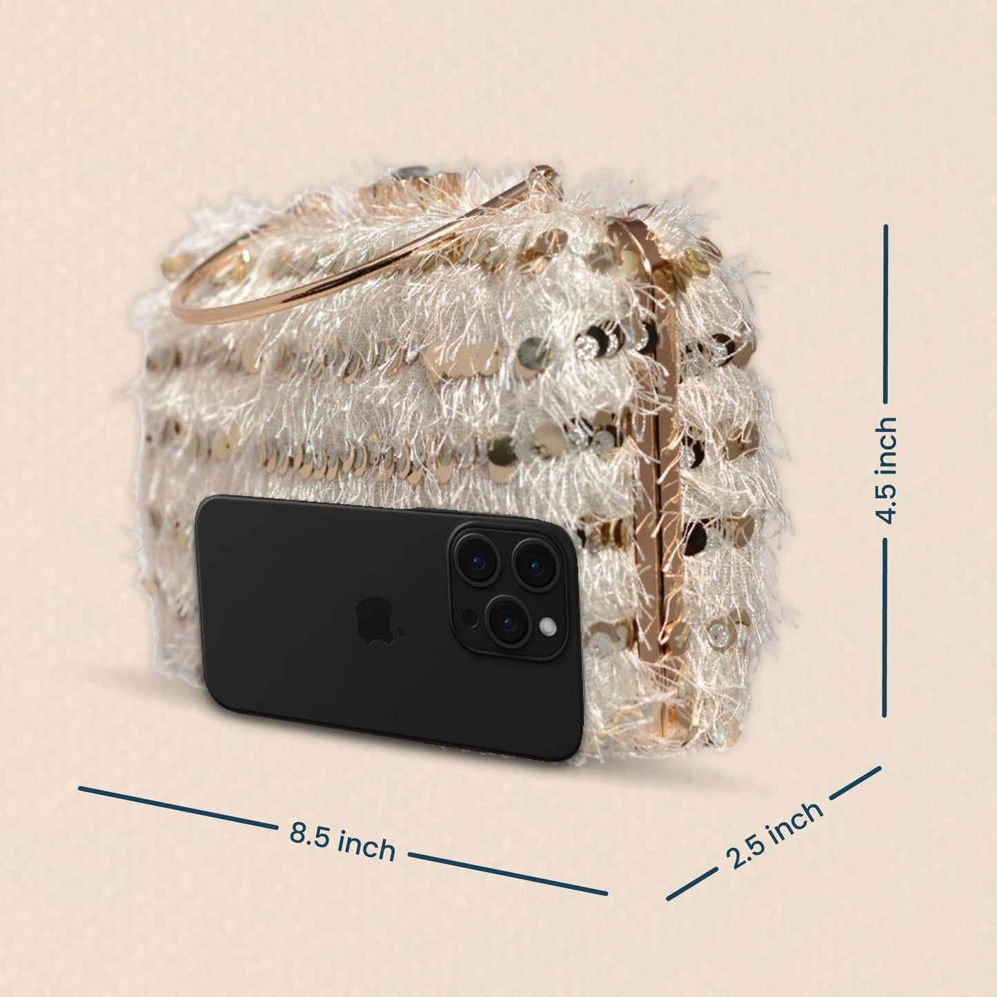 Artklim White Sequins Embroidery Velvet Party Clutch Bag For Women