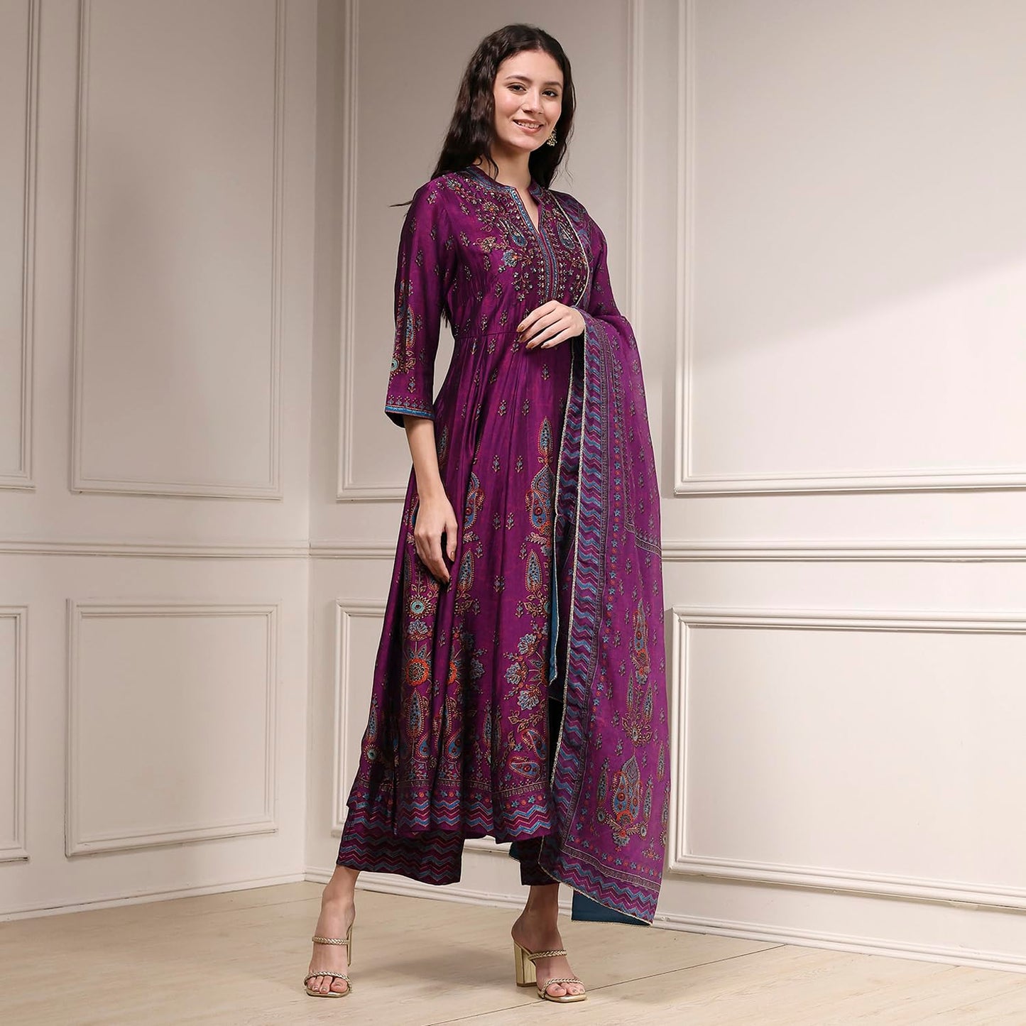 Biba Women's Rayon Kurta, Bottom, Dupatta (SKDRSTELE30316AW25PUR