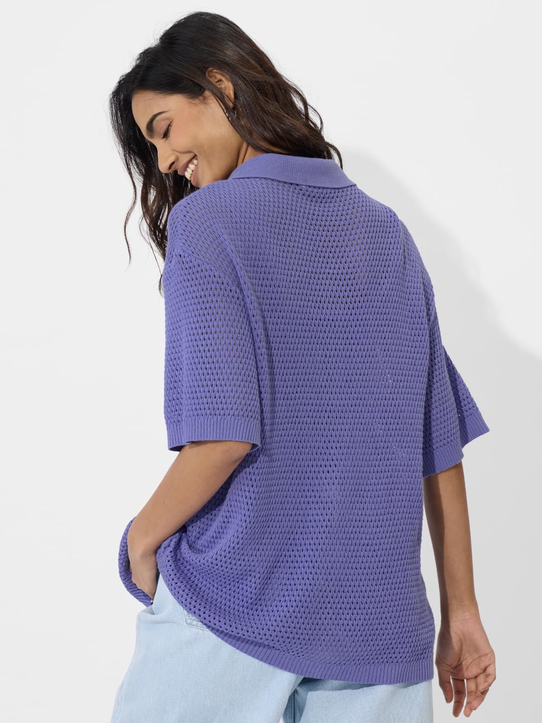 The Souled Store Lavender Women and Girls Long Sleeve Collared Neck Button Down Boyfriend Shirts Womens Boyfriend Shirts Casual Button-Down Full Sleeve Solid Short Sleeve Casual Workwear