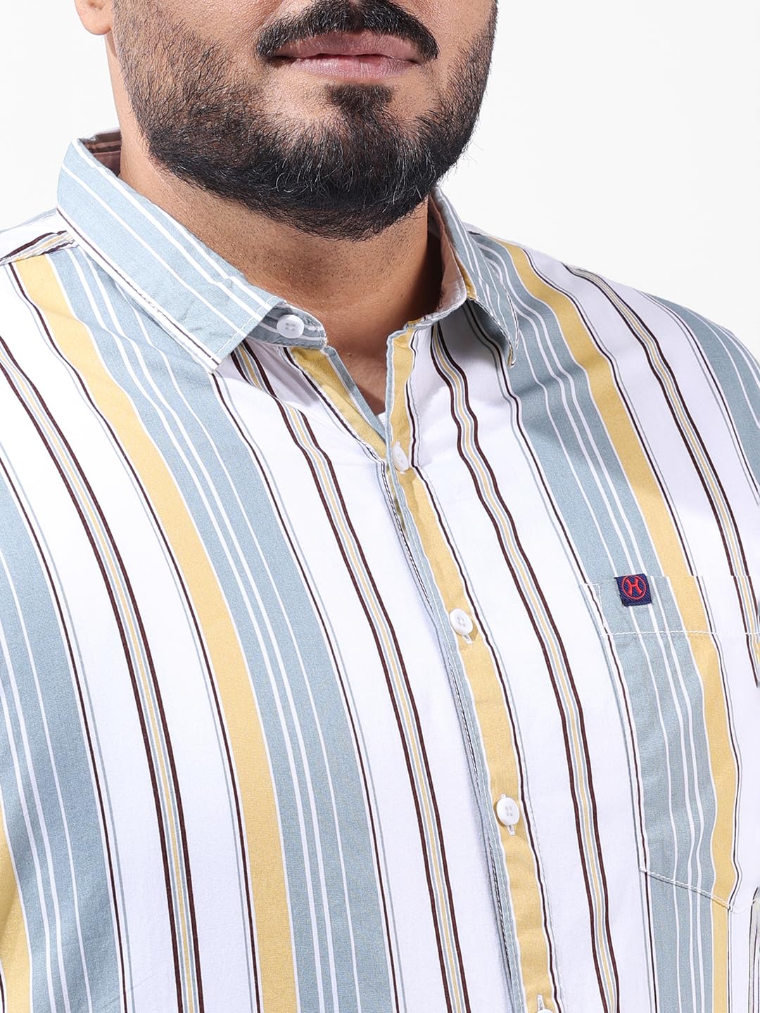 Hardsoda Men Plus Size Regular Fit Vertical Striped Casual Shirt (Green_5XL)