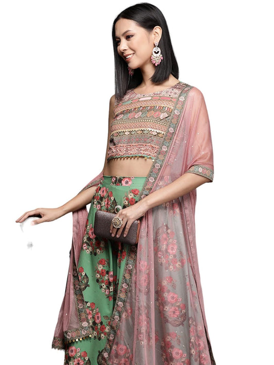 Ahalyaa Women's Polyester Lehenga Choli (AHBLSKDU-COMBO-853_Green_XL)