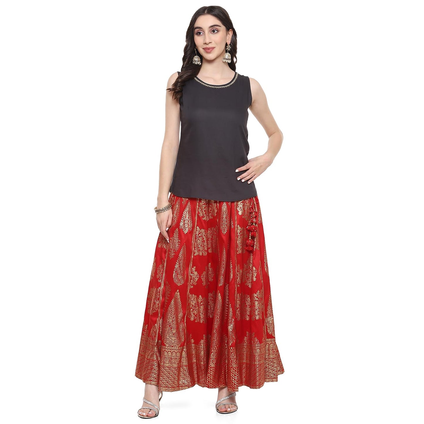 BIBA Women Printed Mix and Match(Skirt CO19862_RED_M)