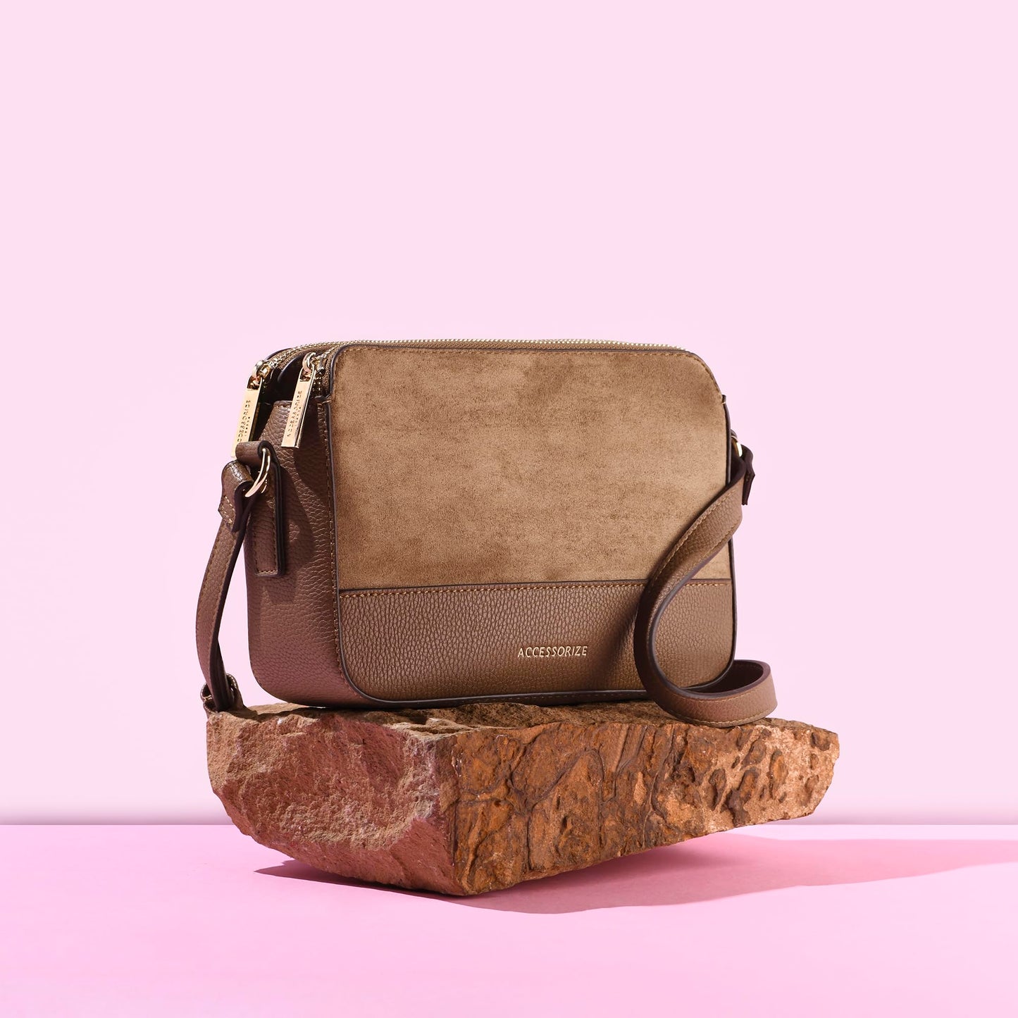 Accessorize London Women's Tan Suedette Classic Cross-Body Bag
