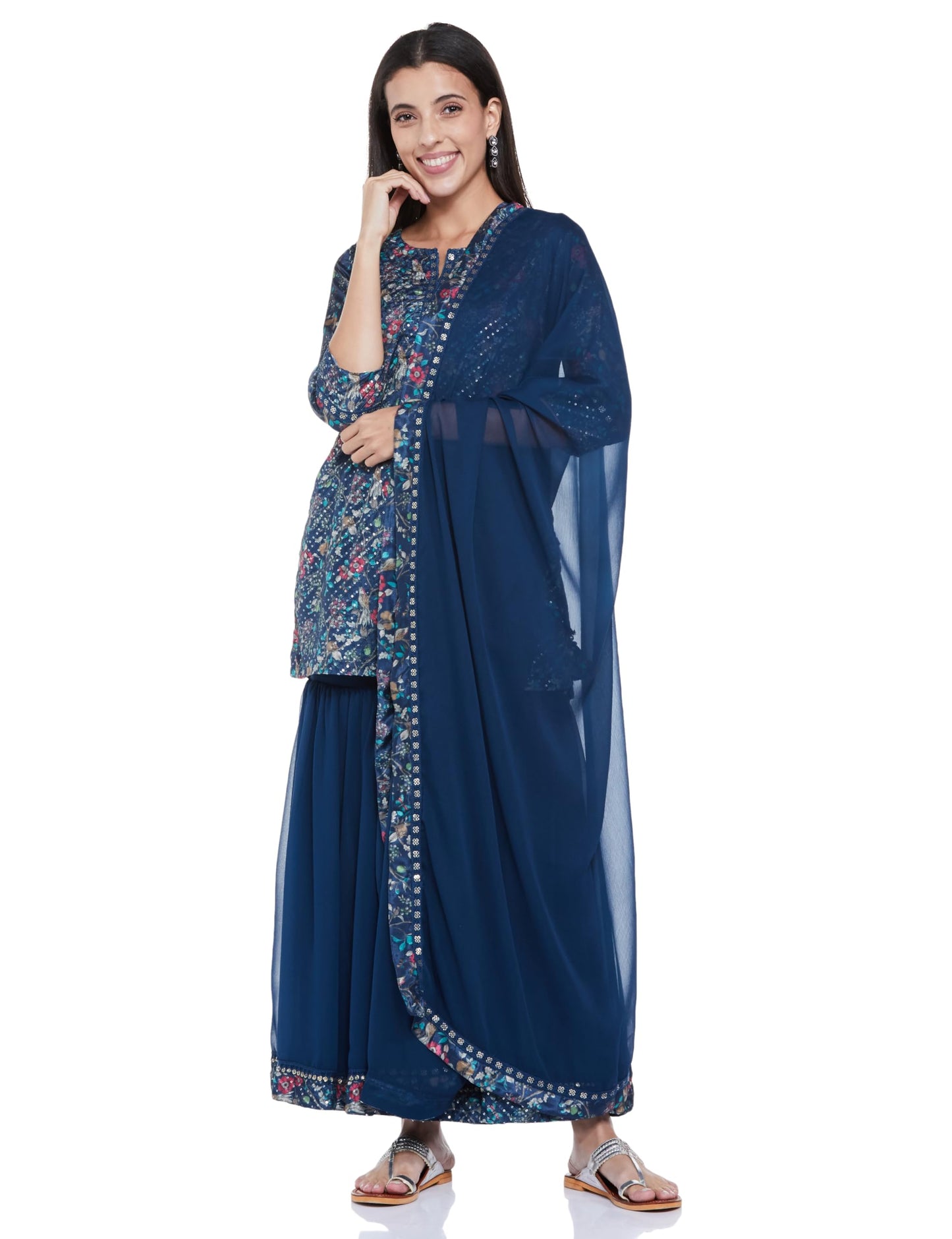 BIBA Women Polyester Floral Straight Embroidered Suit Set