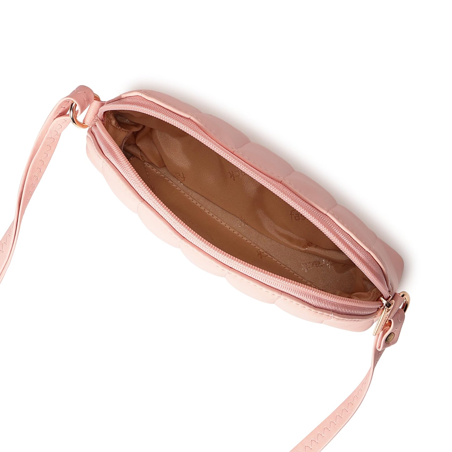 Fastrack Quilted Powder Pink Sling Bag For Women, Girls and Ladies with Top Zipper