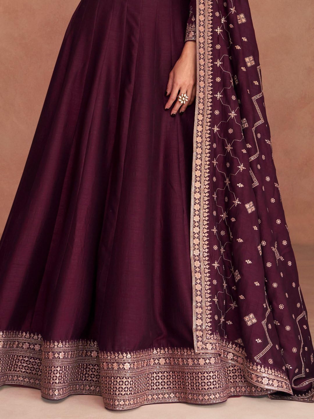 Anarkali Gown with Dupatta Set for Women, Chinon Fabric || Ethnic Gown (in, Alpha, 3XL, Regular, Dark Purple)