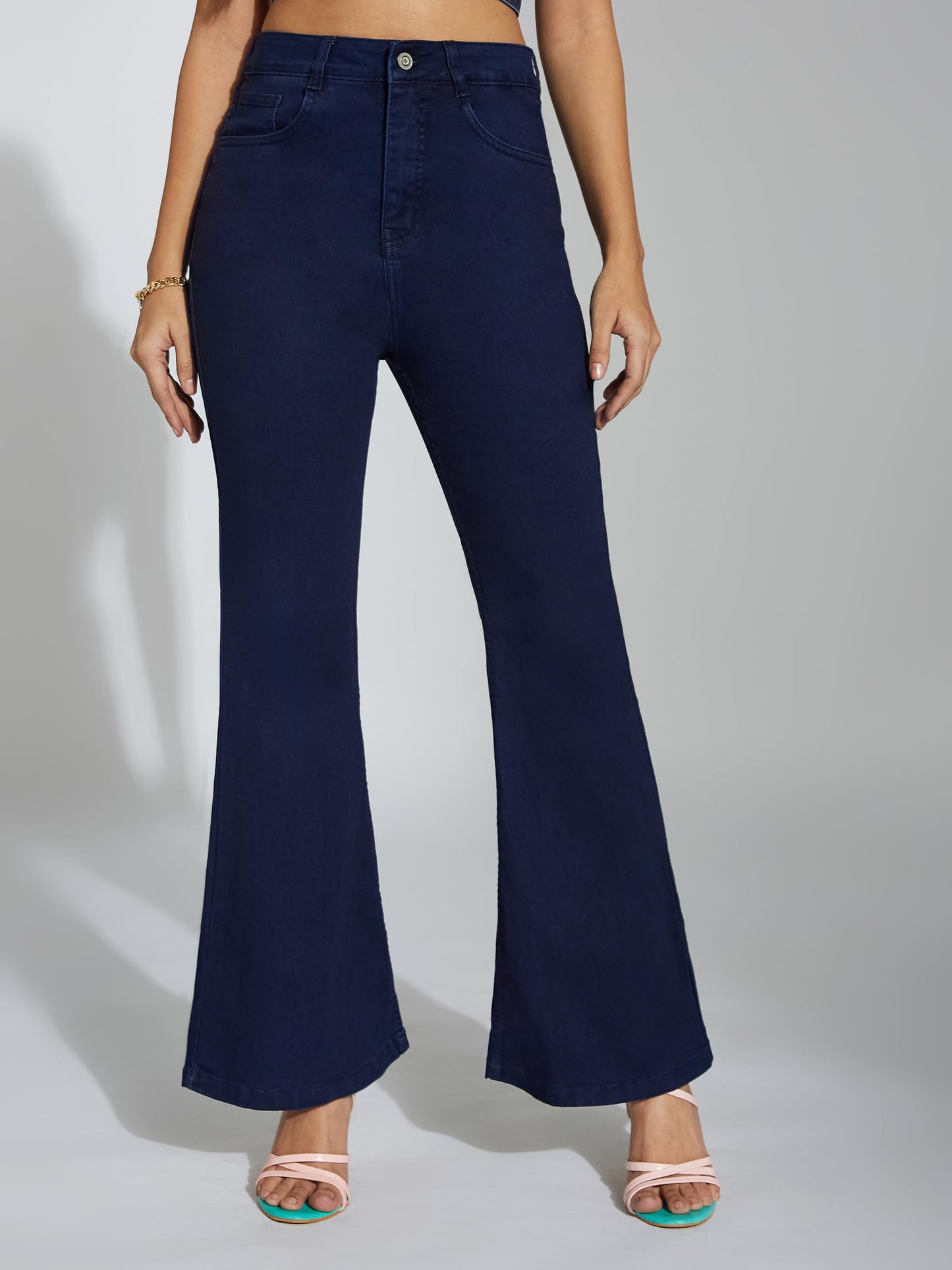 Miss Chase Women's Bootcut High Rise Clean Look Regular Length Stretchable Shaping Denim Jeans (MCAW25DEN62-54-229-38, Royal Blue, 38)