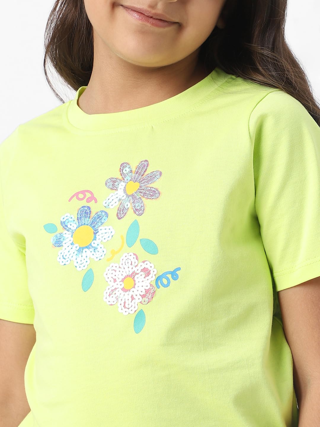 Nautinati Girls Printed Half Sleeve T-Shirt | Age 3-8 Years Lime Green