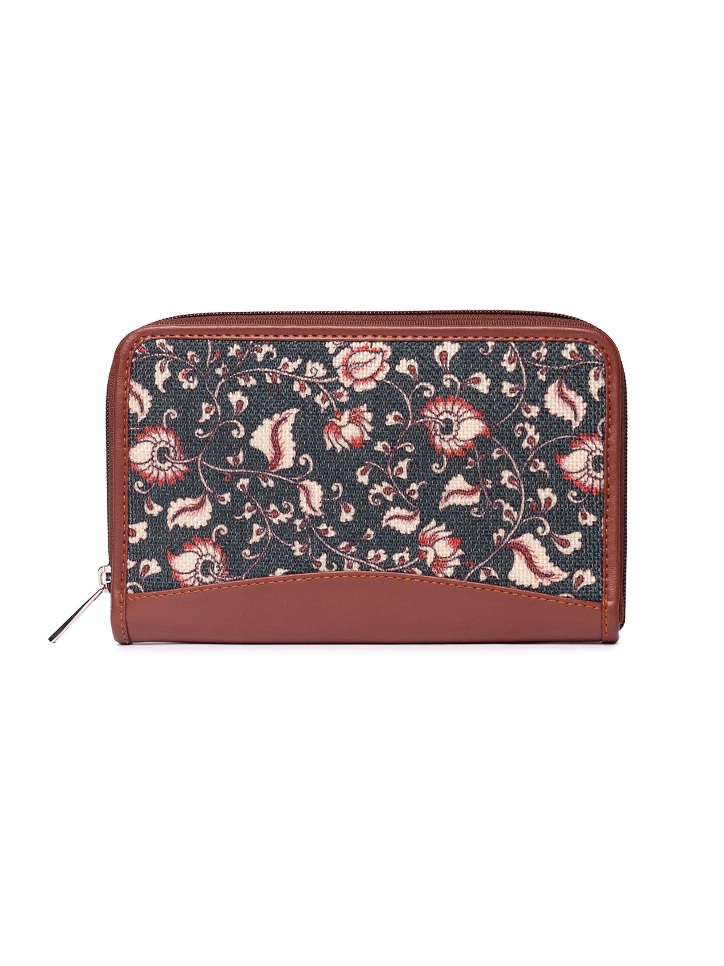 ZOUK Women's Handcrafted Blue Kalamkari Classic Chain Wallet for Mobile Phones