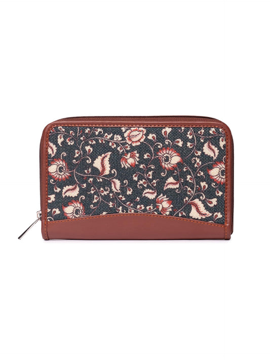 ZOUK Women's Handcrafted Blue Kalamkari Classic Chain Wallet for Mobile Phones