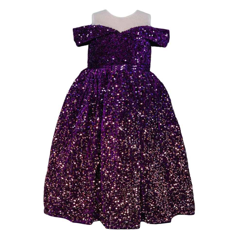 Hopscotch Girls Polyester Lycra Sequin Gown In Purple Color For Ages 8-9 Years (AL7-4565009)