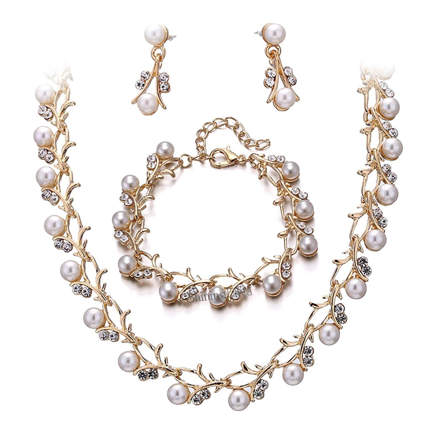 Shining Diva Fashion Latest Stylish Design Fancy Combo Pearl Earrings Bracelet Necklace Jewellery Set for Women and Girls (sd10333s)