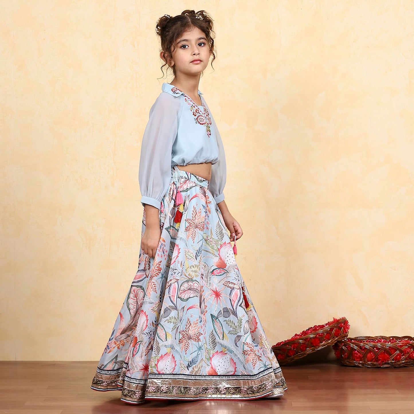 Biba Girls Blue Georgette Dyed Relaxed Lehenga Set_2-3Y