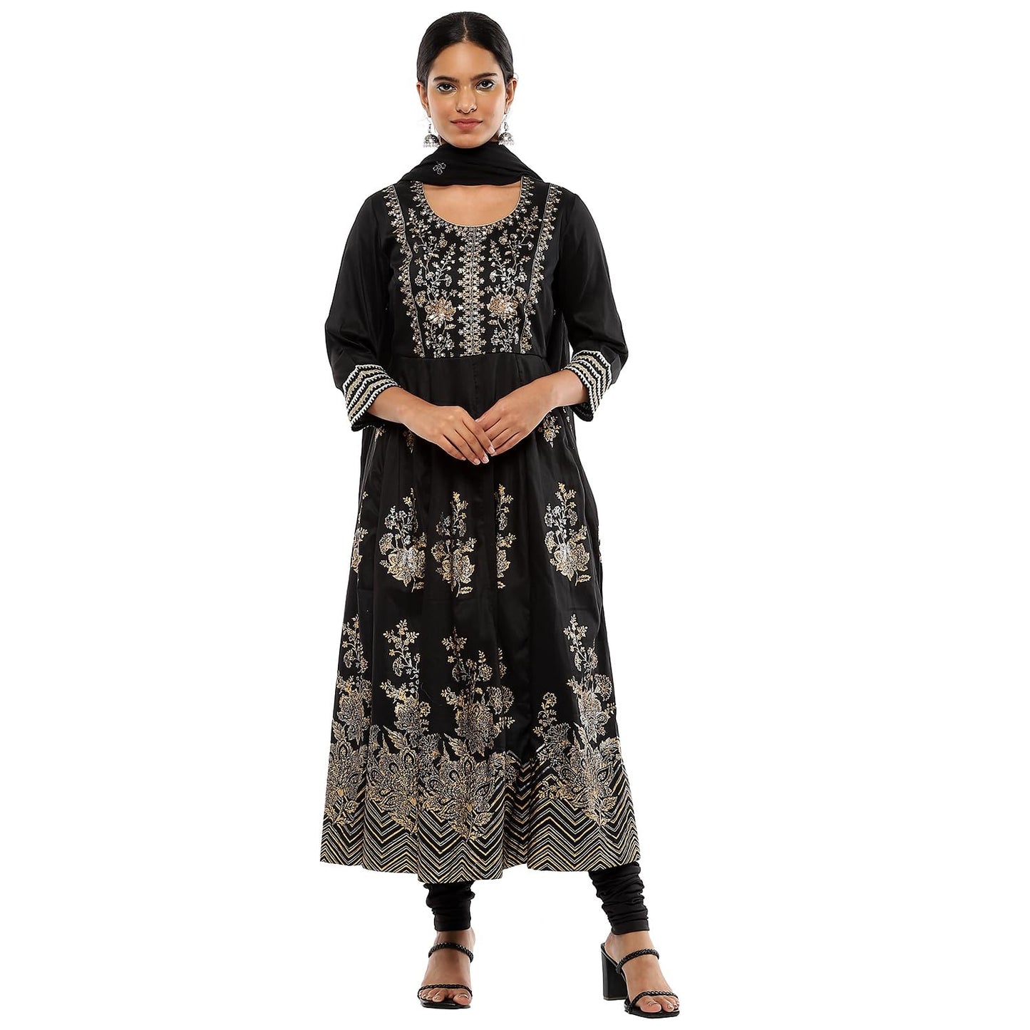 BIBA Women's Black Polyester Blend Anarkali Suit Set_42