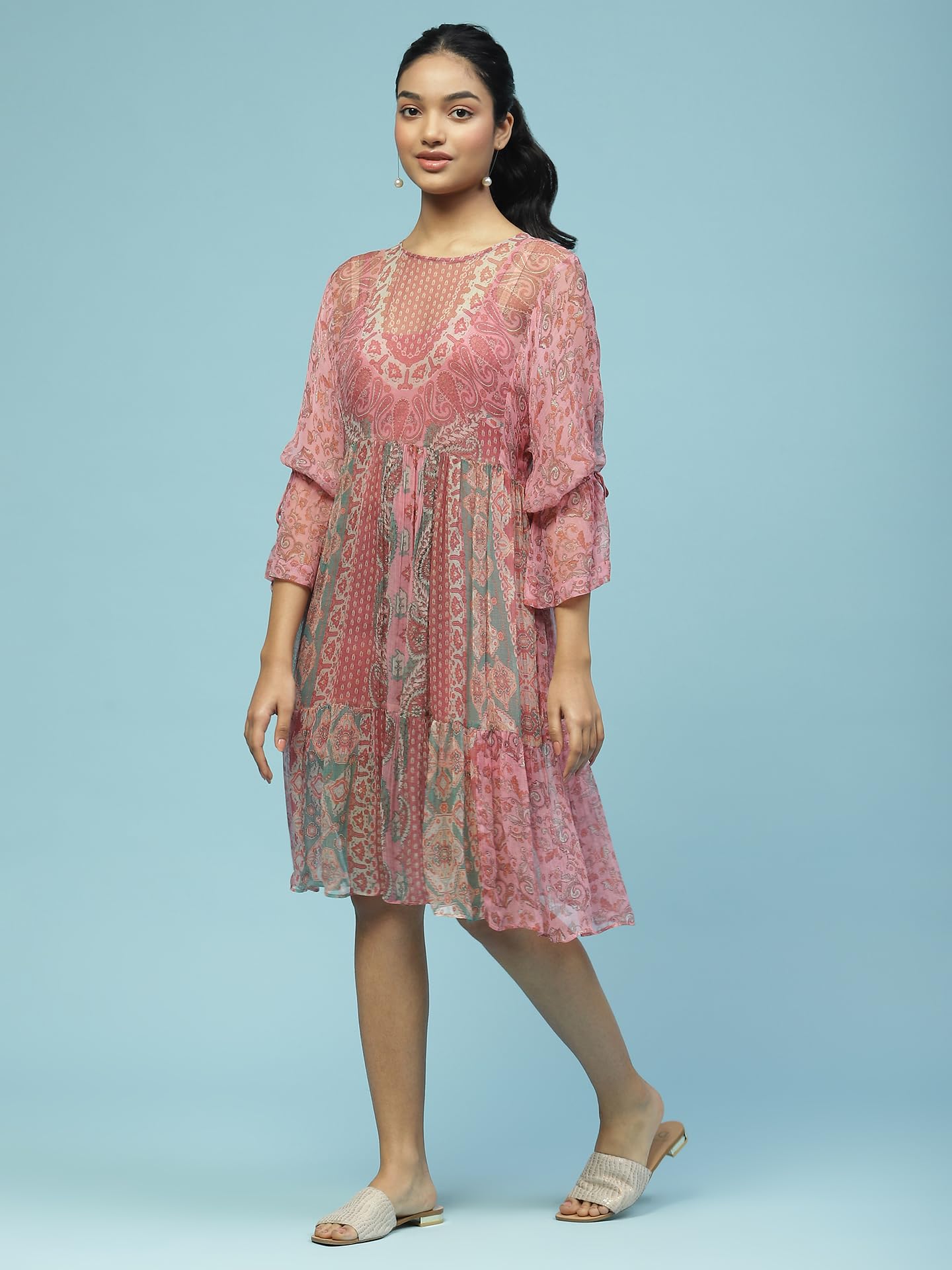 Aarke Ritu Kumar Pink Paisley Print Short Dress with Camisole