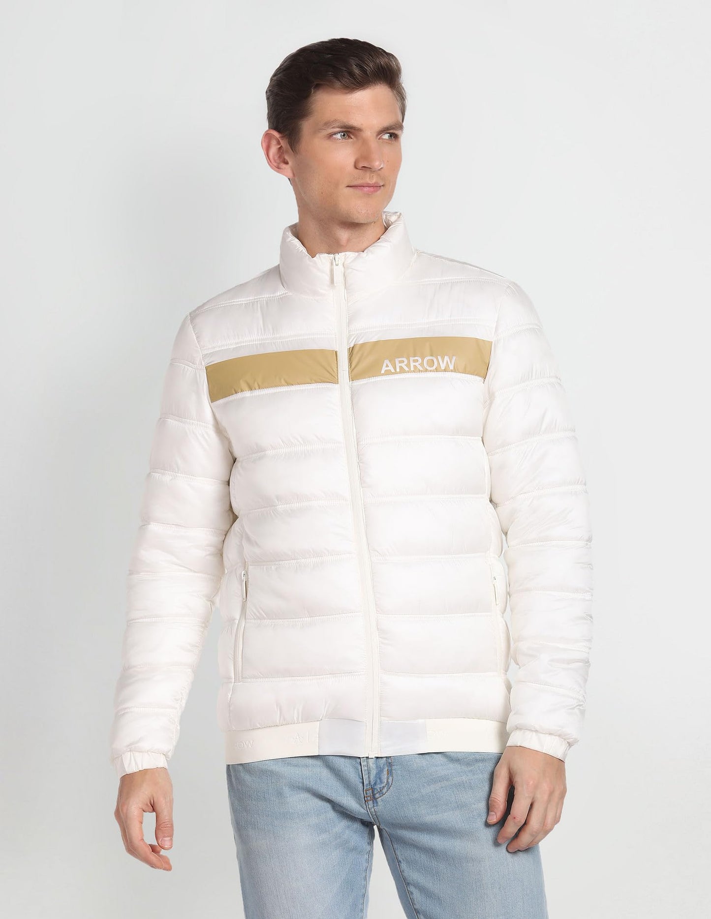Arrow Men's Puffer Jacket (ASAGJK4749_Off White