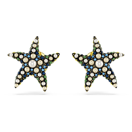 Swarovski Idyllia stud earrings, Starfish, Small, Multicolored, Gold-tone plated