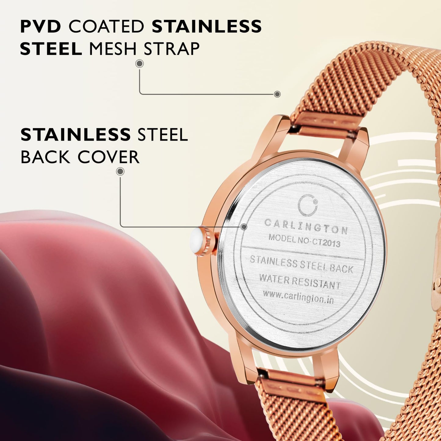 Carlington Gold-Plated Analog Dial Women's & Girl's Watch(Rose Gold Dial Rose Gold Colored Strap)