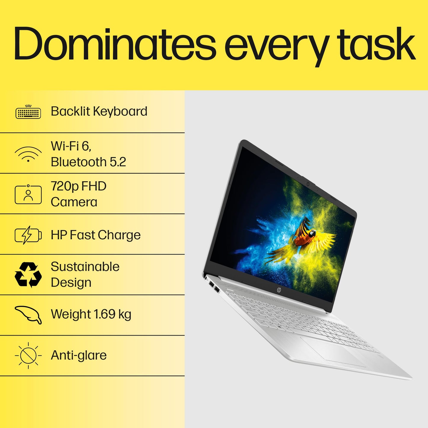 HP Laptop 15s, AMD Ryzen 5 5500U, 15.6-inch (39.6 cm), FHD, 8GB DDR4, 512GB SSD, AMD Radeon Graphics, Thin & Light, Dual Speakers (Win 11, MSO 2019, Silver, 1.69 kg), eq2144AU