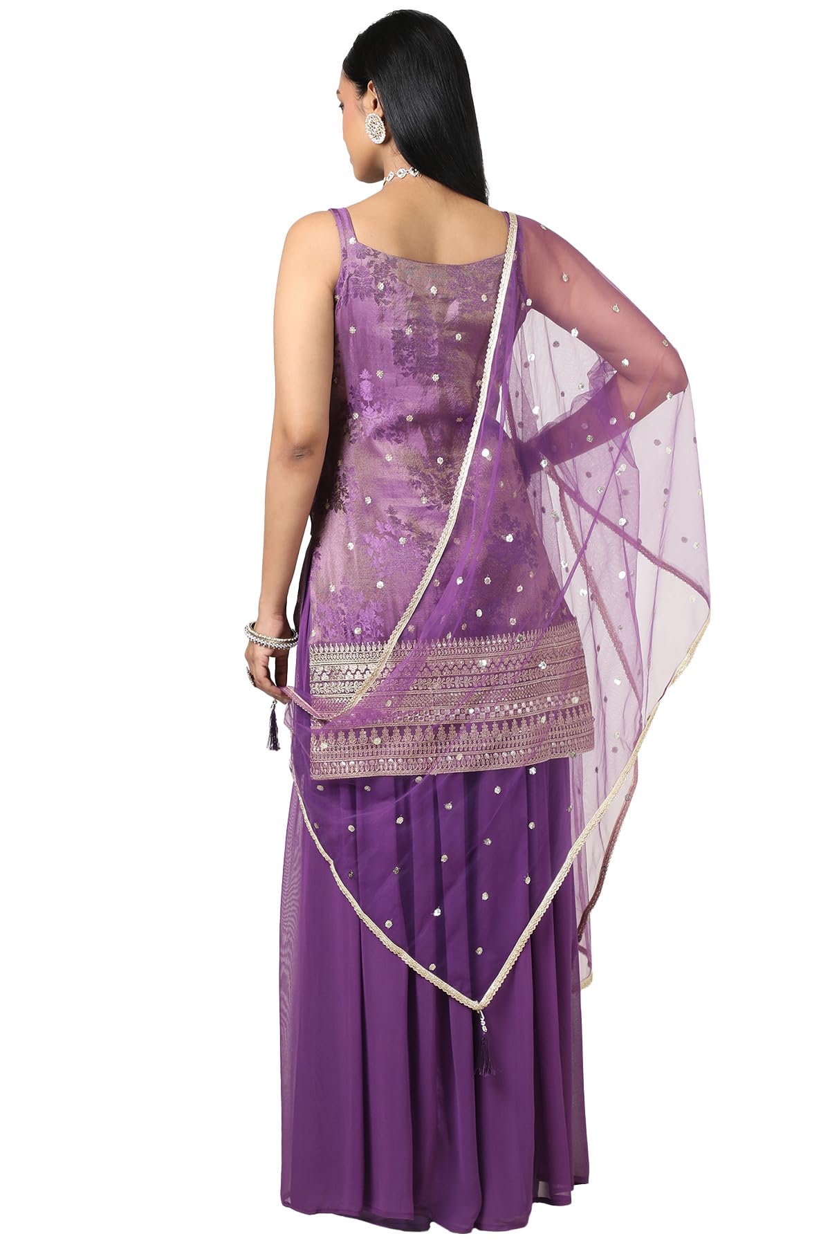 Soch Womens Purple Tissue Embroidered Suit Set with Sequins