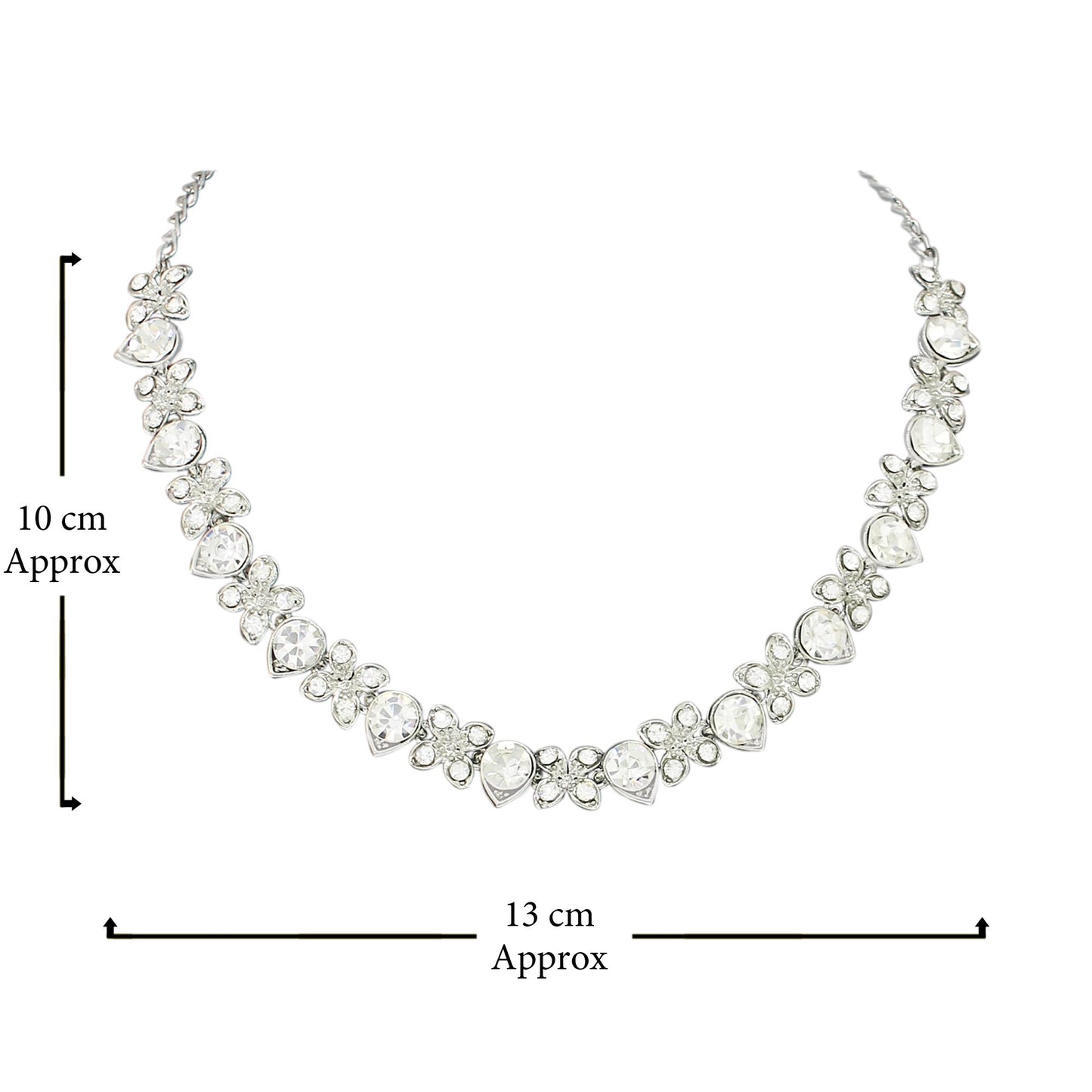 Atasi International Princess Style Silver Plated White AD Crystals/Stones Necklace with Earrings Jewellery Set for Women/Girls - Wedding Jewelry/Party & Festival Accessories