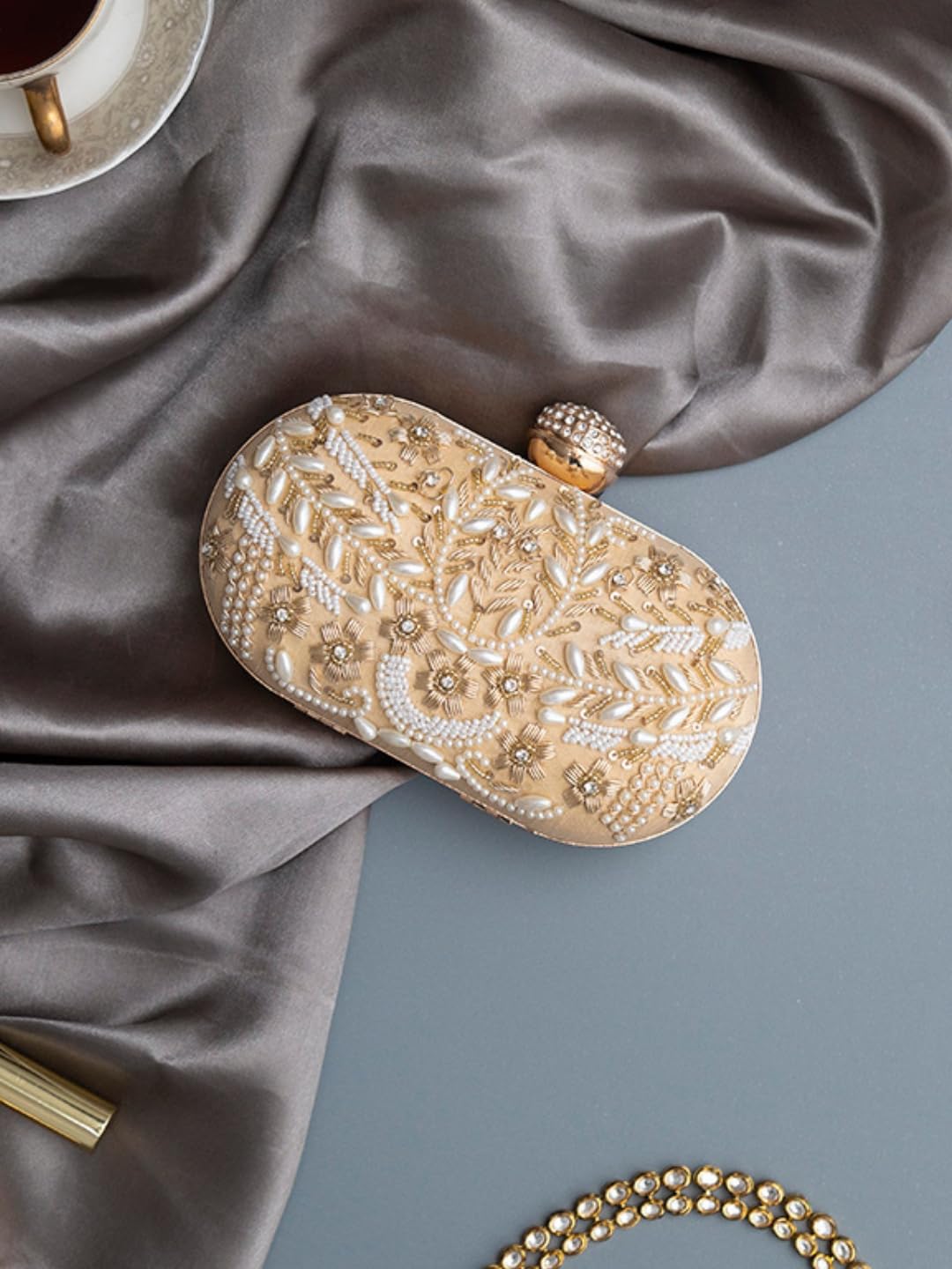 THE TAN CLAN Elizah Zarozi Hand Embroidered Clutch Purses Luxury Evening Handbags
